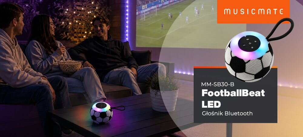 Głośnik mobilny MUSICMATE SB30-B FootballBeat bezprzewodowy głośnik Bluetooth RGB LED piłka, głośnik stojący na stole w pomieszczeniu