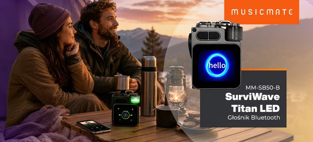 Głośnik mobilny MUSICMATE SB50-B SurviWave Bluetooth 5.4 kompaktowy głośnik outdoor RGB LED, głośnik stojący na stole