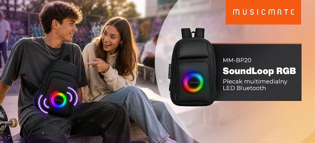 Plecak na laptopa MUSICMATE MM-BP20 SoundLoop 12.5 cali z głośnikiem Bluetooth i podświetleniem RGB