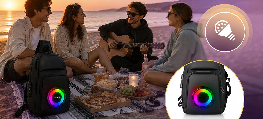 Plecak na laptopa MUSICMATE MM-BP20 SoundLoop 12.5 cali głośnik 52 mm sterowanie odtwarzzaniem