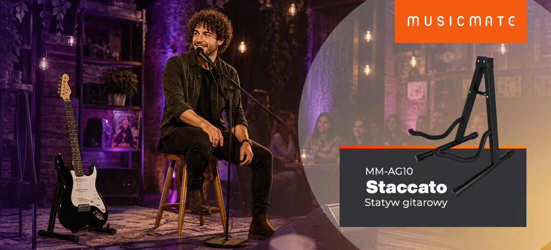 Statyw gitarowy MUSICMATE MM-AG10 Staccato składany statyw do gitary, gitara postawiona na statywie