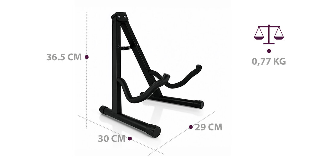 Statyw gitarowy MUSICMATE MM-AG10 Staccato minimalistyczna czarna konstrukcja stanowisko gitarowe, stojak na białym tle