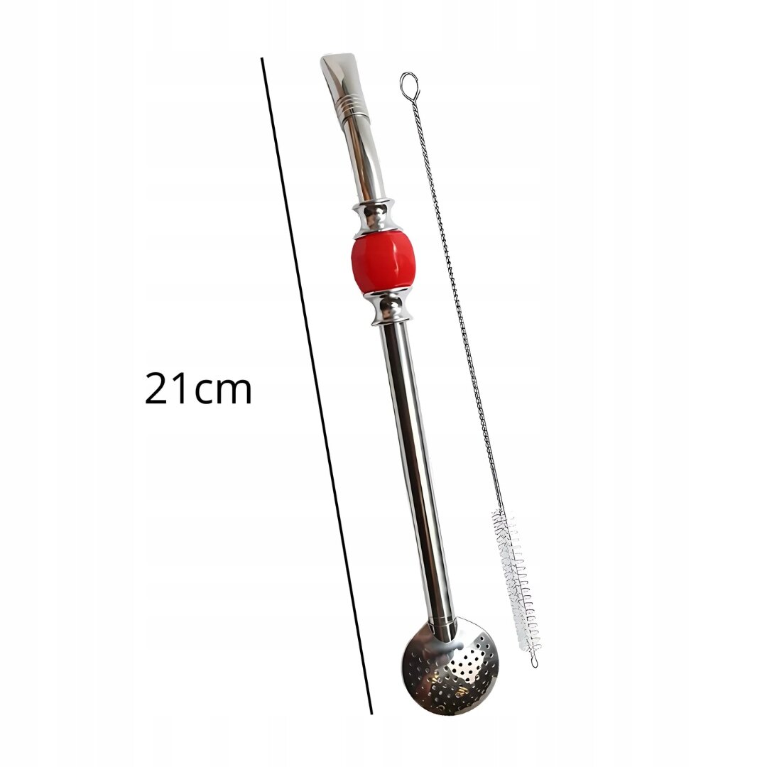 Na obrazie widoczna jest metalowa bombilla z czerwonym elementem oraz szczoteczka do czyszczenia. Obok bombilli znajduje się napis \'21cm\'.
