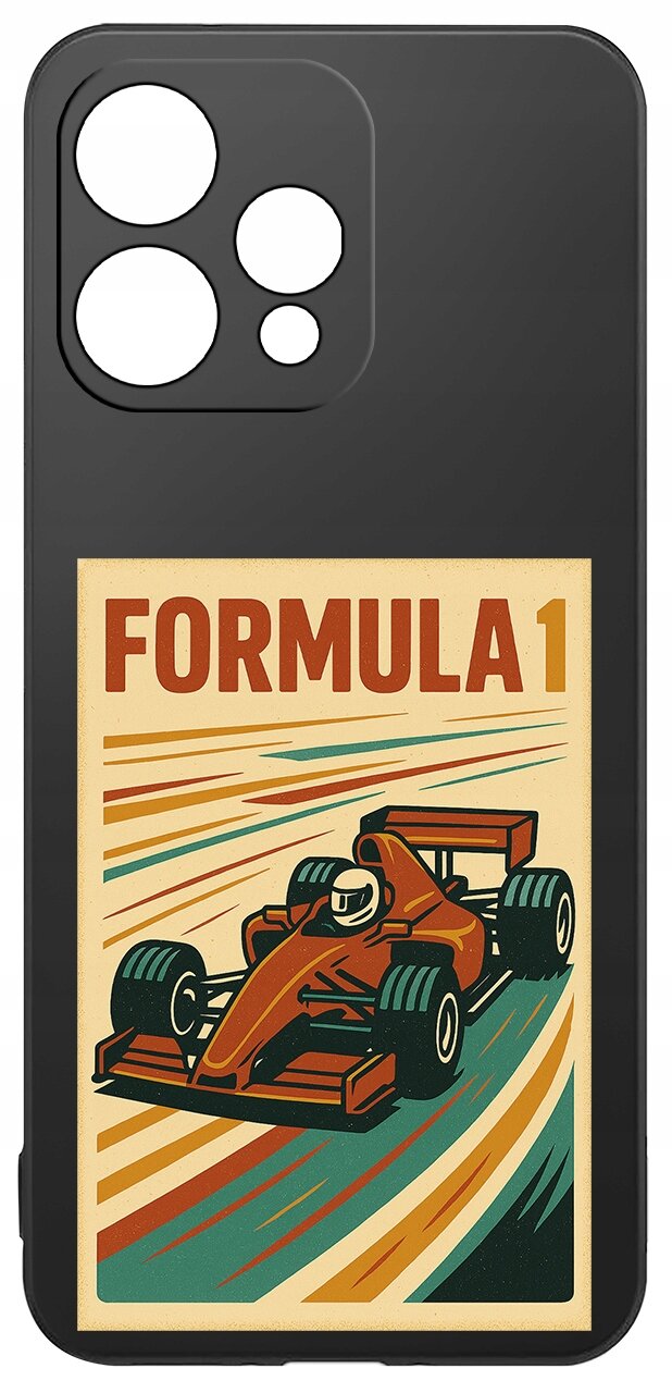 Etui na telefon z grafiką przedstawiającą czerwony samochód wyścigowy i napis \'FORMULA 1\'.