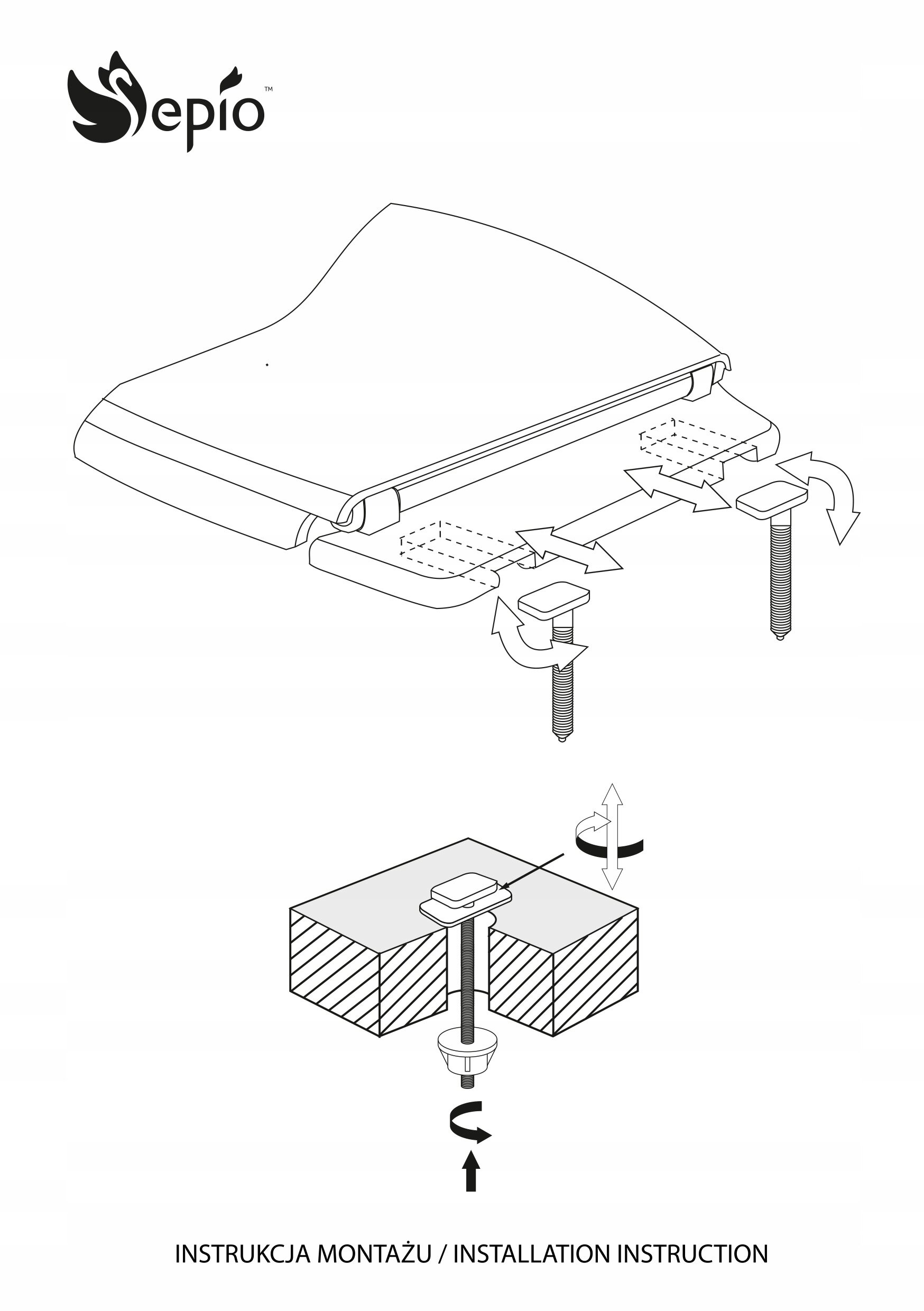 Ilustracja przedstawia schemat montażu deski sedesowej z logo Sepio. Na dole widnieje napis: INSTRUKCJA MONTAŻU / INSTALLATION INSTRUCTION.
