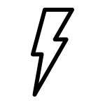 Czarny symbol błyskawicy na białym tle.