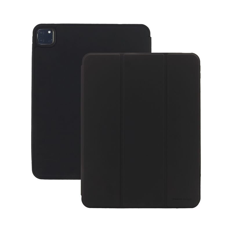 Na obrazie widoczne są dwa czarne etui na tablet, jedno z nich ma wycięcie na aparat. Na jednym z etui widoczny jest napis \'Mobile Origin\'.