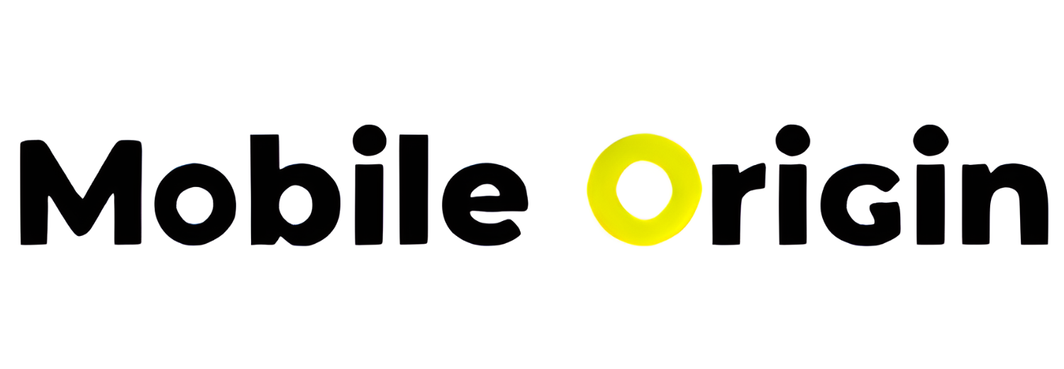 Logo z napisem \'Mobile Origin\', gdzie litera \'O\' w słowie \'Origin\' jest w kolorze żółtym.