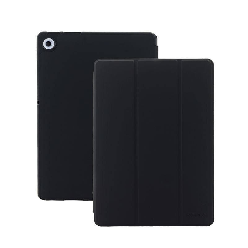 Na obrazie widoczne są dwa czarne etui na tablet, jedno z widocznym otworem na aparat. Na jednym z etui znajduje się napis \'Mobile Origin\'.