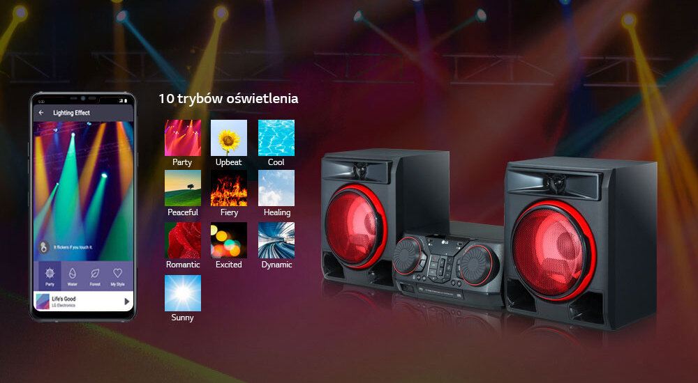 WIEŻA LG CK56 BLUETOOTH CD USB FM AUX tworzywa odporność mechaniczna system łączności światła