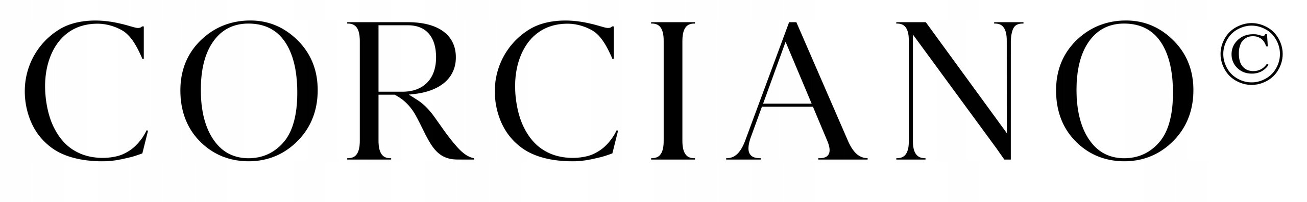 Logo z napisem \'CORCIANO©\' w czarnym kolorze na białym tle.