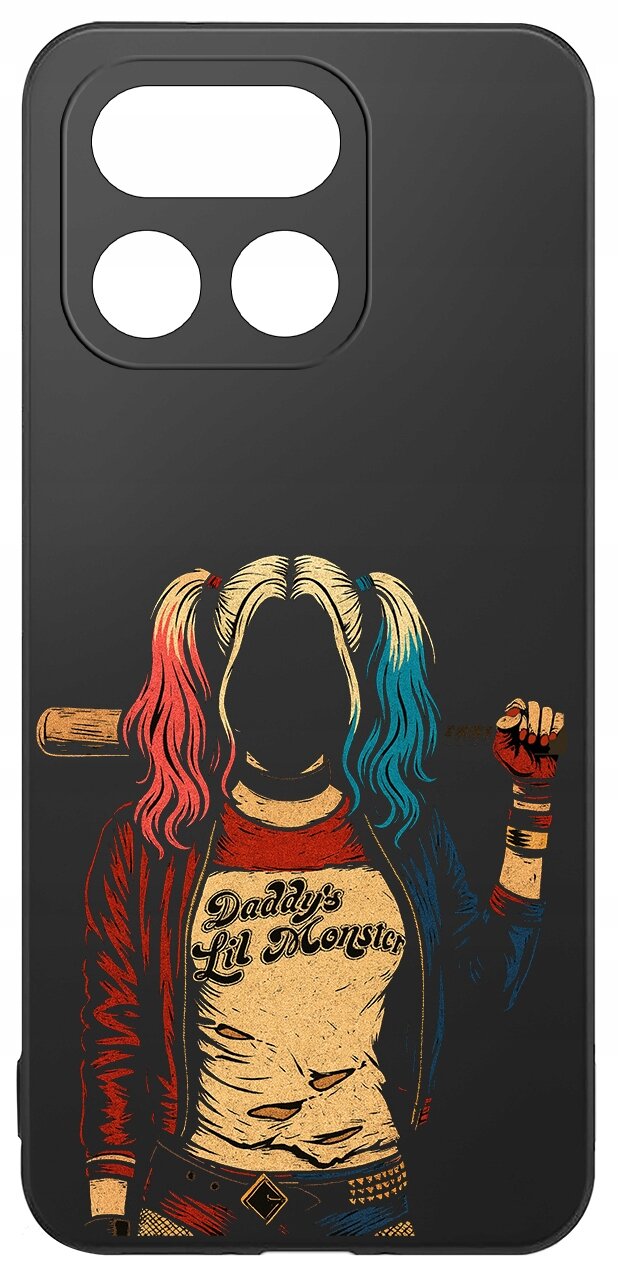 Czarne etui z grafiką postaci z dwukolorowymi włosami, trzymającej kij baseballowy. Na koszulce widoczny jest napis \'Daddy\'s Lil Monster\'.