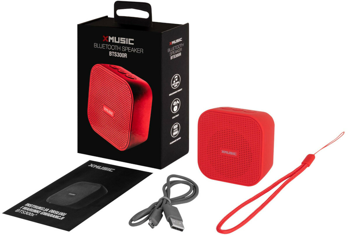 Głośnik Mobilny XMUSIC BTS300B Czerwony - Bateria