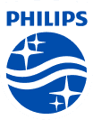 Logo PHILIPS w kolorze niebieskim z białymi gwiazdkami i falami.