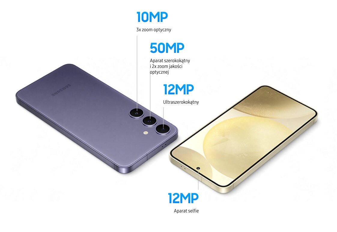 Zobacz na zdjęciu albo zapytaj sprzedawcę w Media Expert jakie aparaty ma Samsung Galaxy S24