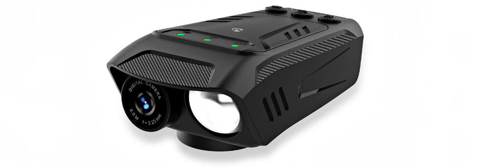 Nedis CCAM100BK, kamera rowerowa Full HD 1080p lampa 600 lm klakson 100 dB akumulator 2500 mAh, Czarna kamera rowerowa z wbudowaną latarką LED.