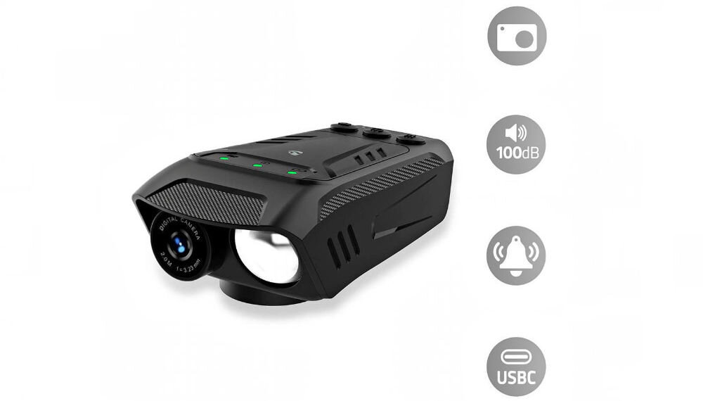Nedis CCAM100BK, akumulator 2500 mAh do 10 godzin nagrywania ładowanie USB C, Kamera z ikonami funkcji: dźwięk, alarm i port USB-C.