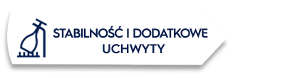 Grafika przedstawia ikonę kosza z uchwytem oraz tekst: \'STABILNOŚĆ I DODATKOWE UCHWYTY\'.