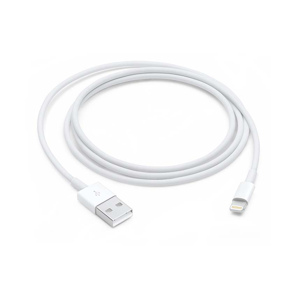 Biały kabel USB-A do Lightning o długości 1 metra, z widocznymi złączami na obu końcach.
