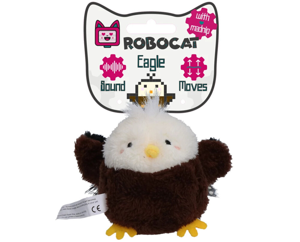 Zabawka ROBOCAT ROBO030 Eagle brązowo-biały na białym tle widoczna zabawka z przyczepionym opakowaniem kabel micro-USB