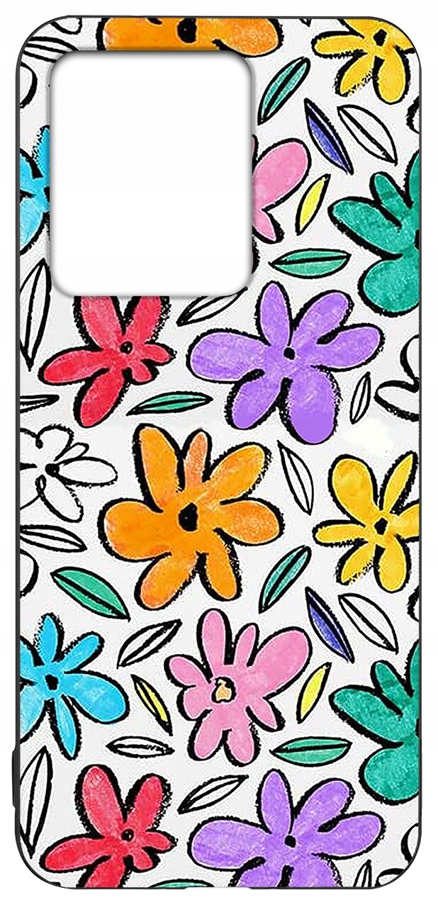 Etui na telefon z kolorowymi kwiatowymi wzorami na białym tle, wykonane z matowego silikonu.