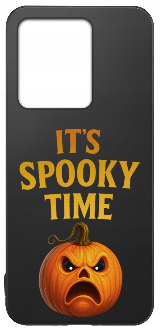Czarne etui z napisem \'IT\'S SPOOKY TIME\' oraz grafiką dyni z wyrazem zaskoczenia.