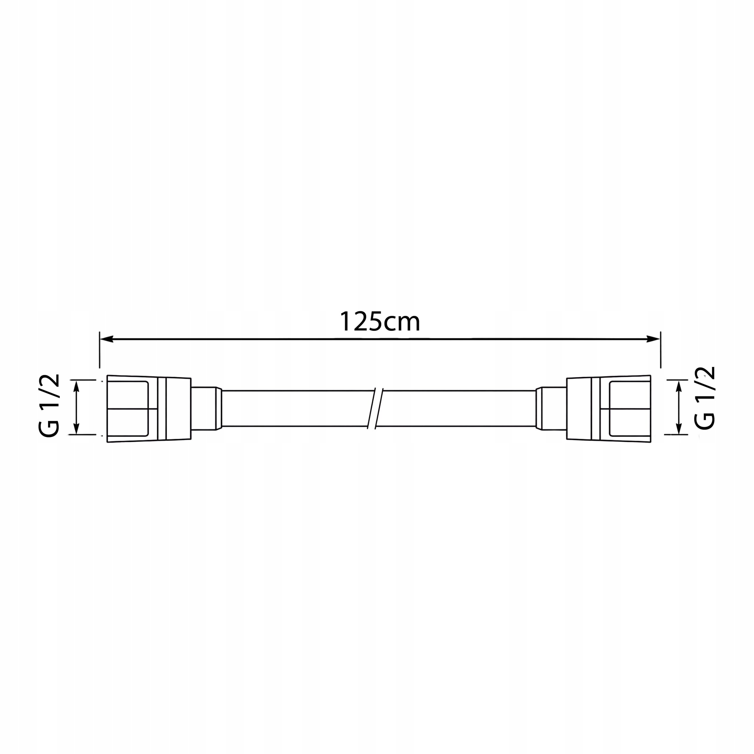 Schematyczny rysunek węża prysznicowego z oznaczeniem długości 175 cm i gwintem G 1/2 na obu końcach.