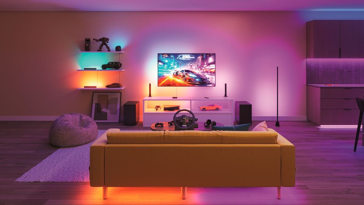 Taśma LED PHILIPS SMART HDMI 2.0 Sync Box Kit 40 - 50 929004772121 1.9 m Bluetooth/Wi-Fi, ekosystem, sieć, połączenie, lampy, Salon gracza z dynamicznym, kolorowym oświetleniem LED.