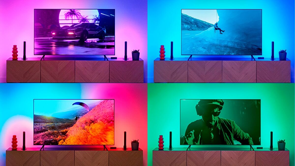 Taśma LED PHILIPS SMART HDMI 2.0 Sync Box Kit 40 - 50 929004772121 1.9 m Bluetooth/Wi-Fi, tryby, muzyka, relaks, kino, Różne warianty kolorystyczne podświetlenia telewizora.