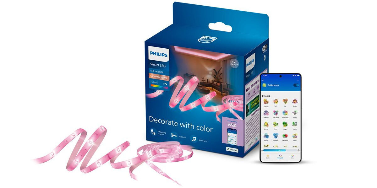 Taśma LED PHILIPS SMART 929004139721 5 m Bluetooth, zestaw, akcesoria, pudełko, instrukcja, Zestaw oświetlenia inteligentnego z aplikacją.