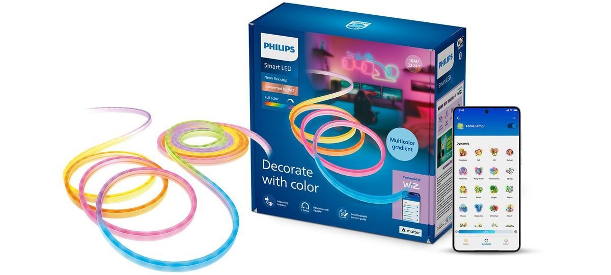 Taśma LED PHILIPS SMART 929004126321 10 m Bluetooth, zestaw, akcesoria, pudełko, instrukcja, Zestaw oświetlenia z aplikacją mobilną.