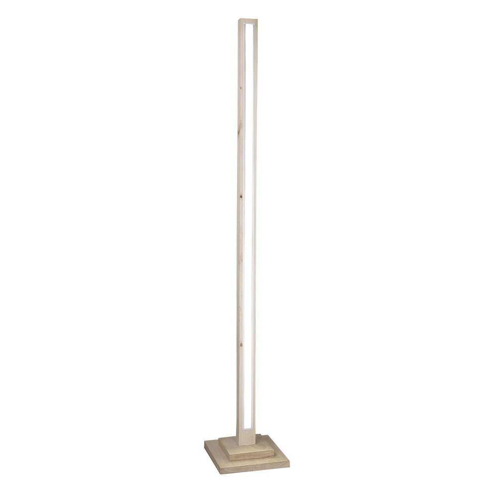 Na obrazie widoczna jest nowoczesna lampa podłogowa o prostokątnym kształcie, wykonana z jasnego materiału. Lampa stoi na kwadratowej podstawie.