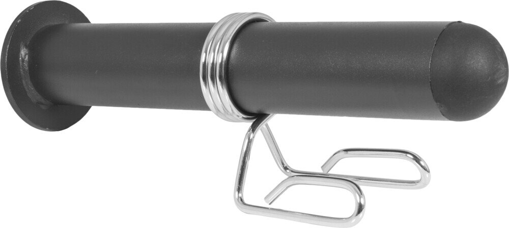 Czarny, cylindryczny adapter z metalowym uchwytem w kształcie haka.