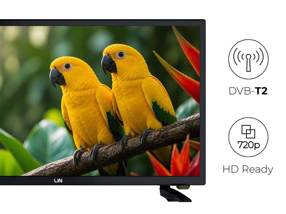 Telewizor LIN 24LHDD06 DVB-T2 HD Ready 60 Hz czytelny obraz, telewizor od frontu na jasnym tle