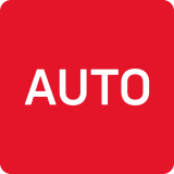 Czerwony kwadrat z białym napisem \'AUTO\'.