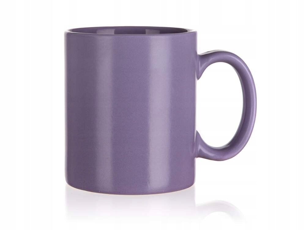 Fioletowy, matowy kubek o pojemności 350 ml z uchem, bez nadruku.