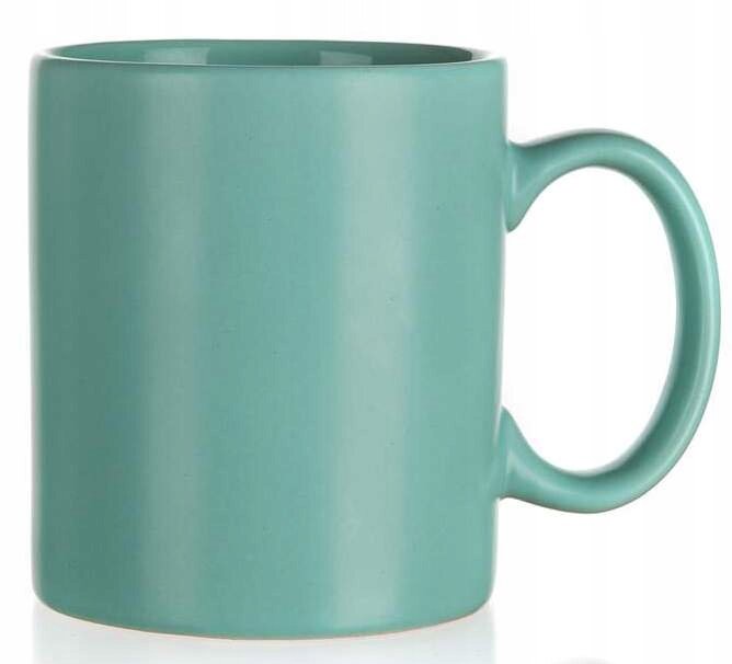 Miętowy, matowy kubek o pojemności 350 ml z uchem, bez nadruku.