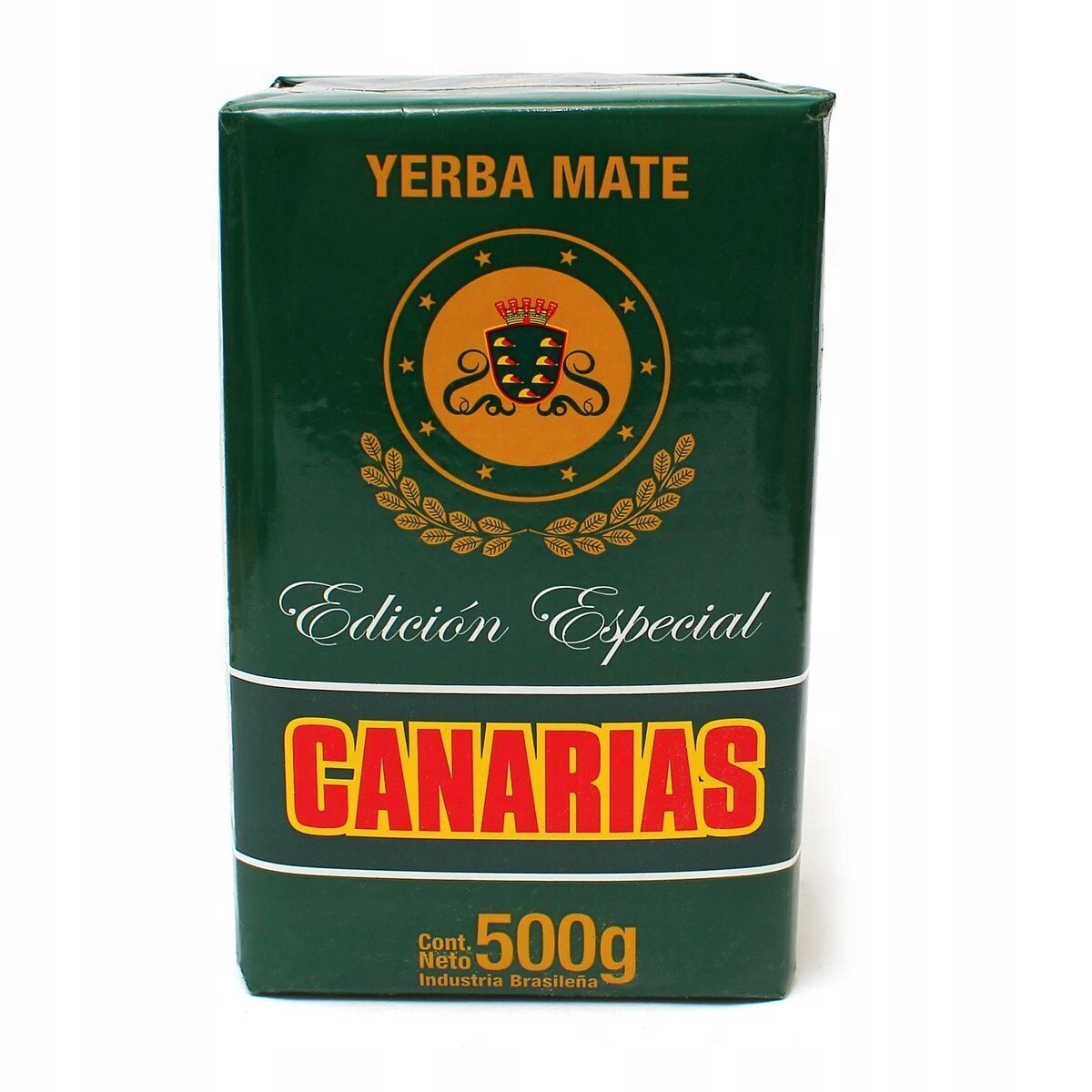 Opakowanie Yerba Mate Canarias Seleccion Especial o wadze 500g, z zielonym tłem i żółto-czerwonym logo \'CANARIAS\'. Widoczny jest również napis \'Edición Especial\' oraz \'Cont. Neto 500g Industria Brasileña\'.