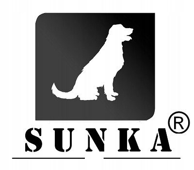 Logo przedstawia sylwetkę psa na czarnym tle z napisem \'SUNKA\' poniżej.