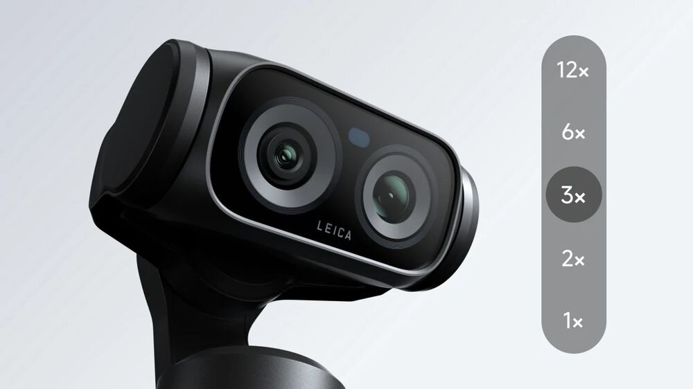 INSTA360 Luna Ultra Podwójne obiektywy Leica Summicron zmienną ogniskową Leica Luna Ultra główny aparat z 1-calową matrycą 8K profesjonalny teleobiektyw Leica Summicron z matrycą 1/1,3 przysłoną F2.0 Zaawansowany system kamer 6-krotny bezstratny zoom 12-krotnego zoomu całkowitego 5 ogniskowym - zbliżenie na obiektywy, obok podziałka zoomu