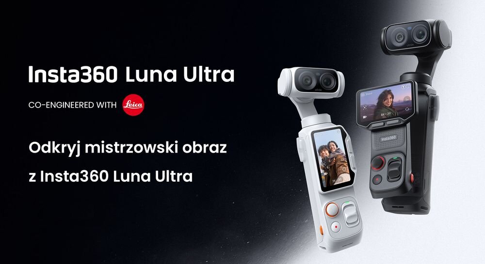 INSTA360 Luna Ultra - baner z dwoma kamerami w kolorze czarnym oraz białym