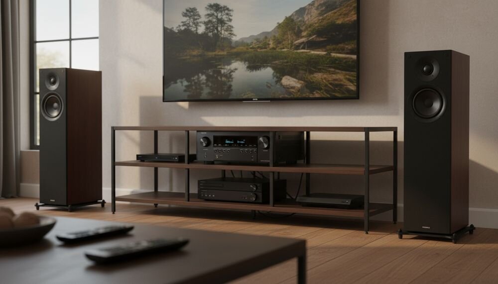 DENON AVR-S980H amplituner kina domowego 7.2 moc 90 W na kanał system audio i wideo, amplituner na szafce w pomieszczeniu