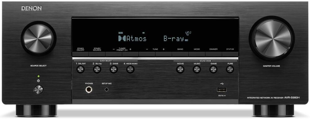 DENON AVR-S980H amplituner Audyssey MultEQ Dynamic EQ Dynamic Volume i automatyczna kalibracja głośników mikrofonem, amplituner na białym tle