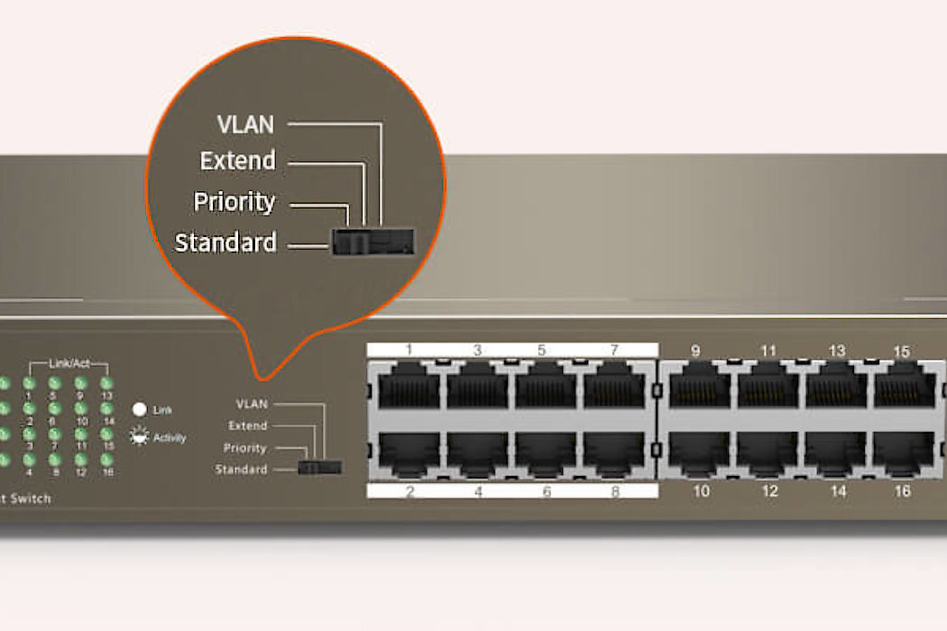 Switch TENDA TEF1118P-16-150W tryby