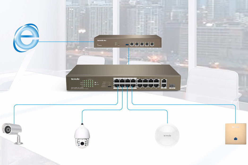 Switch TENDA TEF1118P-16-150W tryb standardowy