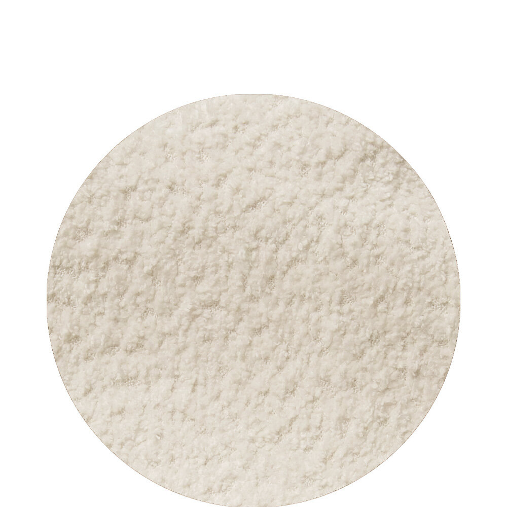Obraz przedstawia zbliżenie na teksturę materiału w kolorze beżowym, przypominającą szenilowe boucle.
