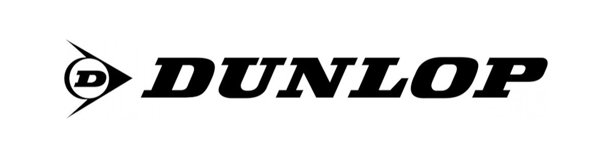 Logo z napisem \'DUNLOP\' w czarnym kolorze, z charakterystycznym symbolem strzałki po lewej stronie.