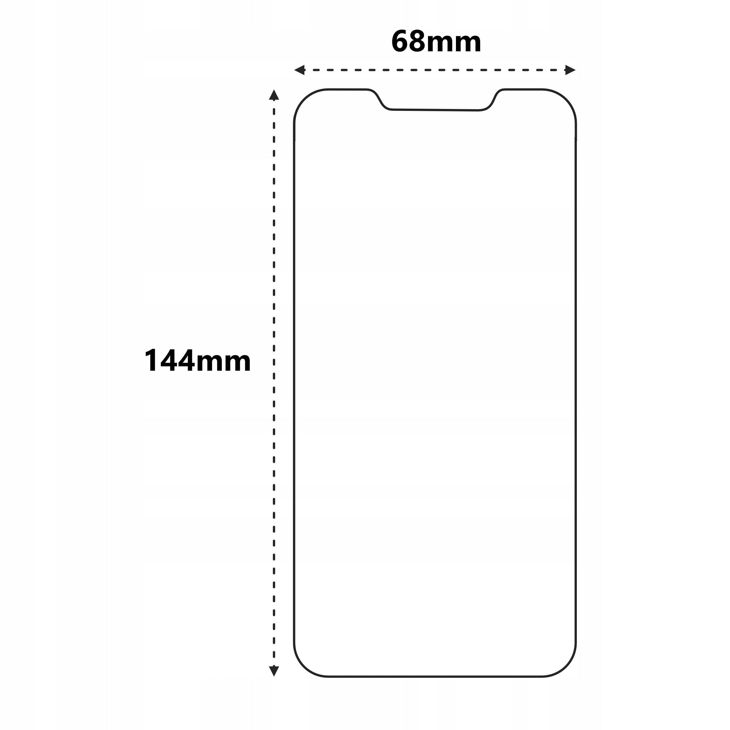 Schematyczny rysunek prostokątnego kształtu z zaokrąglonymi rogami, oznaczony wymiarami 69mm szerokości i 147mm wysokości. Na górze znajduje się wycięcie w kształcie kapsuły.