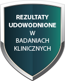 Obraz przedstawia tarczę z napisem \'REZULTATY UDOWODNIONE W BADANIACH KLINICZNYCH\'.