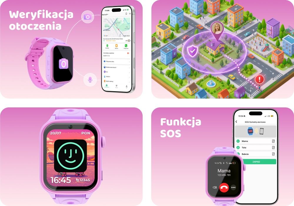 FOREVER Kids KW-540 GPS AGPS LBS WiFi geostrefa historia trasy